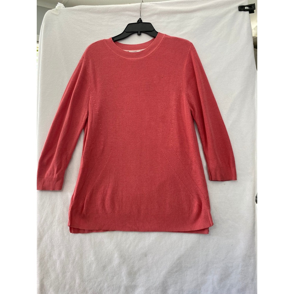 Isaac Mizrahi Live! Pullover Sweater Women Large Coral Pink Ribbed 3/4 Sleeve